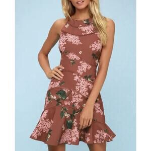 Keepsake The Label Maroon Pink Floral Fit And Flare Dress Size M Sleeveless NWT